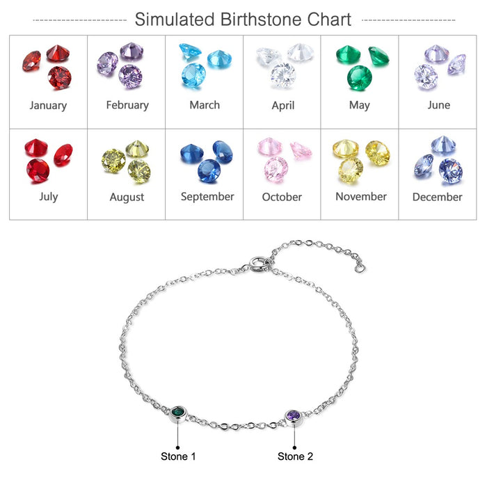 Personalized Chain 2 Birthstones Bracelet For Women