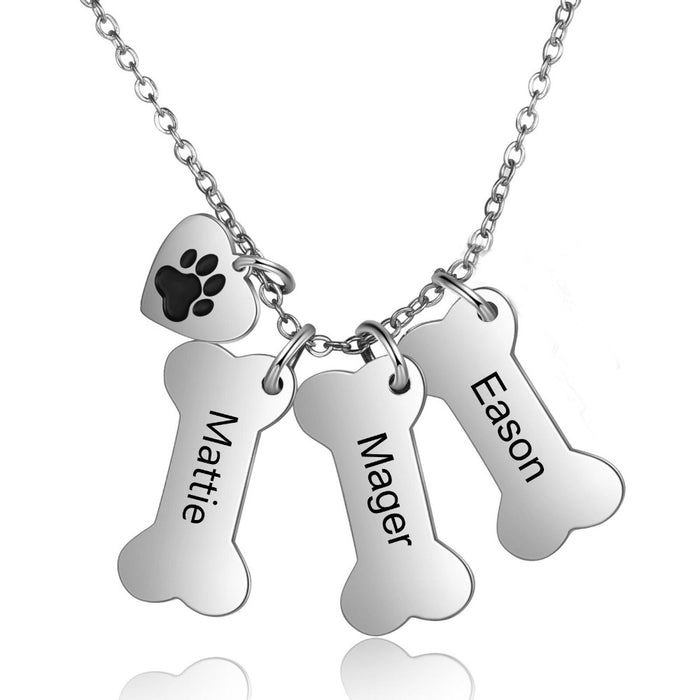3 Names Dog Bone Personalized Necklace
