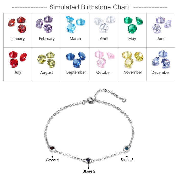 Customized 3 Birthstones Chain Bracelet For Women