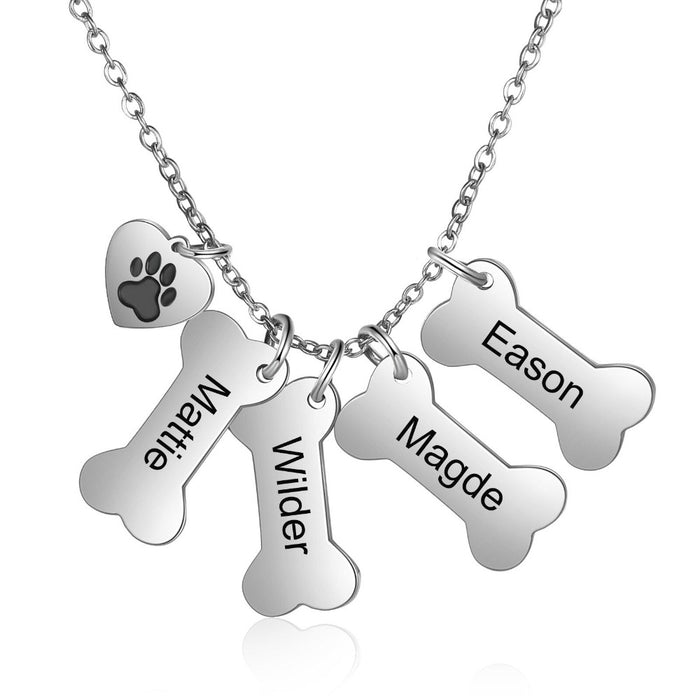 4 Names Dog Bone Personalized Necklace