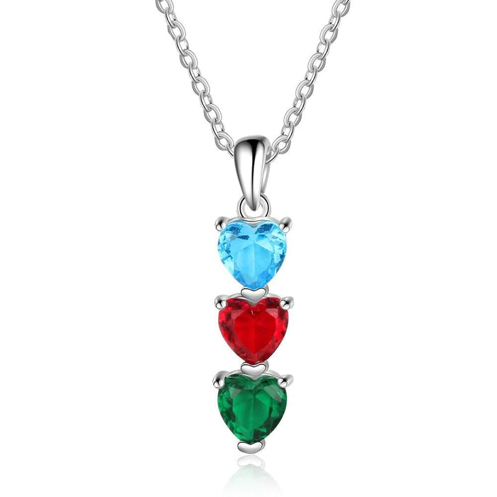 Customized 3 Birthstones Heart Necklace