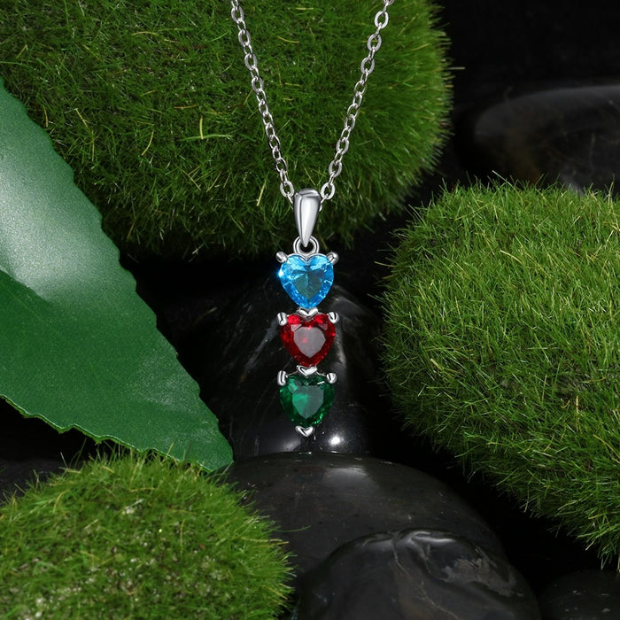 Customized 3 Birthstones Heart Necklace
