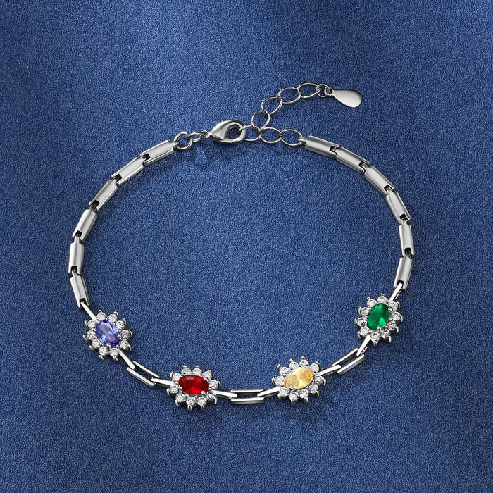 Sparkling Cubic Zirconia Flower Personalized Bracelet