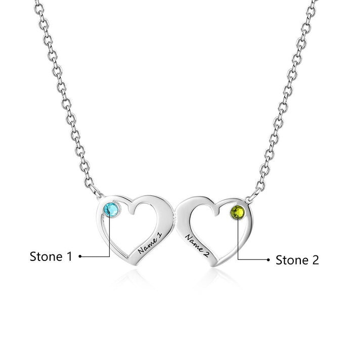 Customized Double Heart Pendant 2 Stones 2 Names