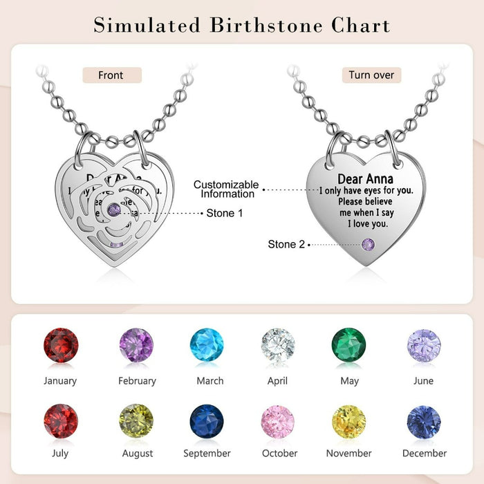 Personalized 2 Birthstone Stainless Steel Necklace