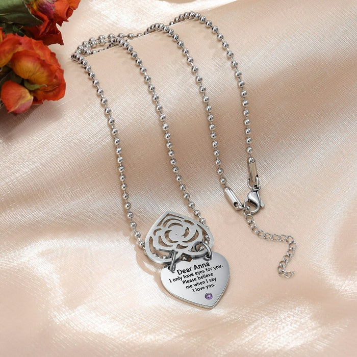 Personalized 2 Birthstone Stainless Steel Necklace
