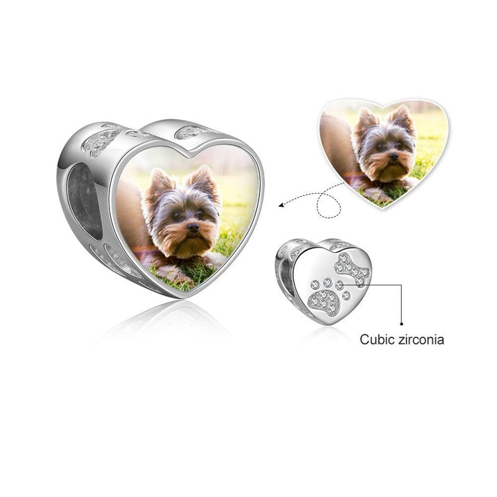 Customized Photo Cordate Beads Pet Paw & Bon Charms