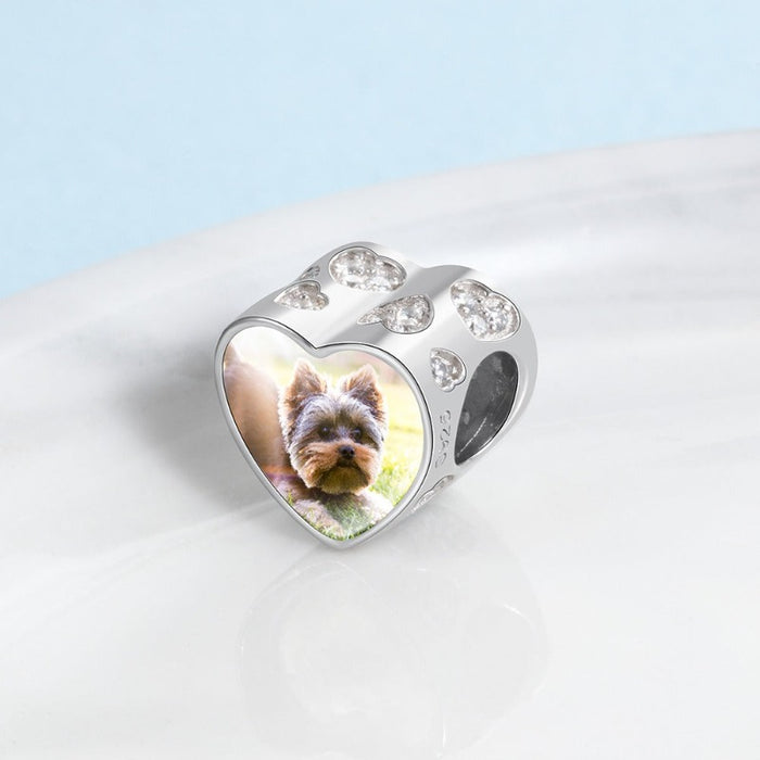 Heart-Shape 1 Photo Cubic Zirconia Charms Beads