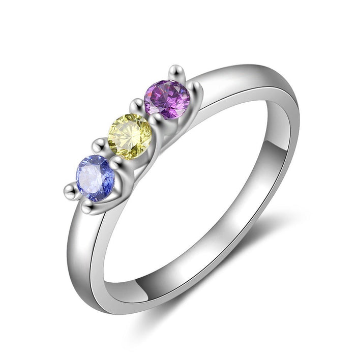 Customized Silver Color 3 Birthstone Rings For Women