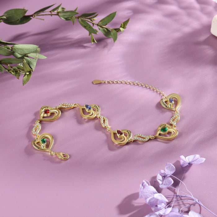 Customized 4 Birthstones Gold Bracelets