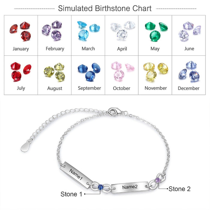 Adjustable Chain 3 Birthstones Infinity Bracelets