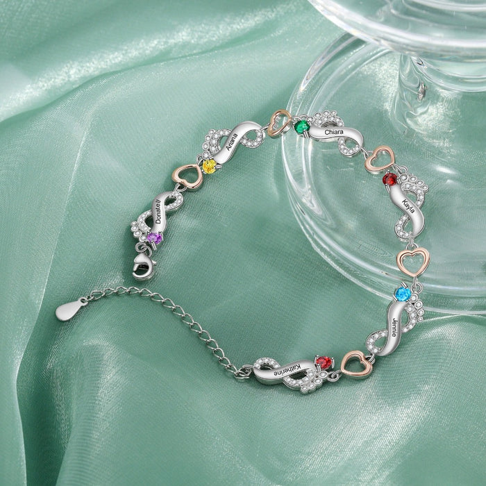 Personalized 3 Name And 3 Birthstone Baby Foot Bracelet