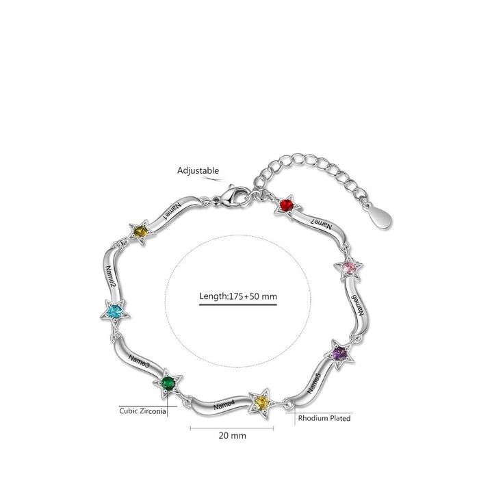 Personalized Inlaid 4 Birthstone Star Bracelet For Women
