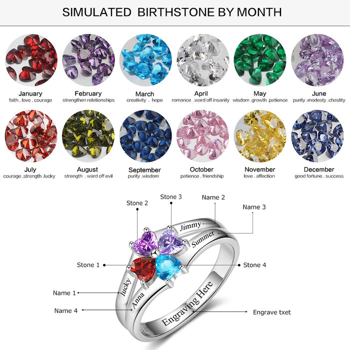 Family Ring Personalized 4 Birthstone Engrave