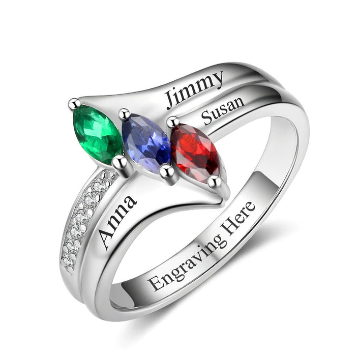 Personalized Birthstone Engrave Name Family Ring