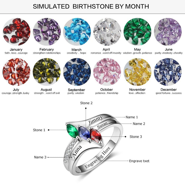 Personalized Birthstone Engrave Name Family Ring