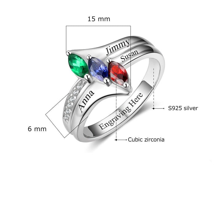 Personalized Birthstone Engrave Name Family Ring