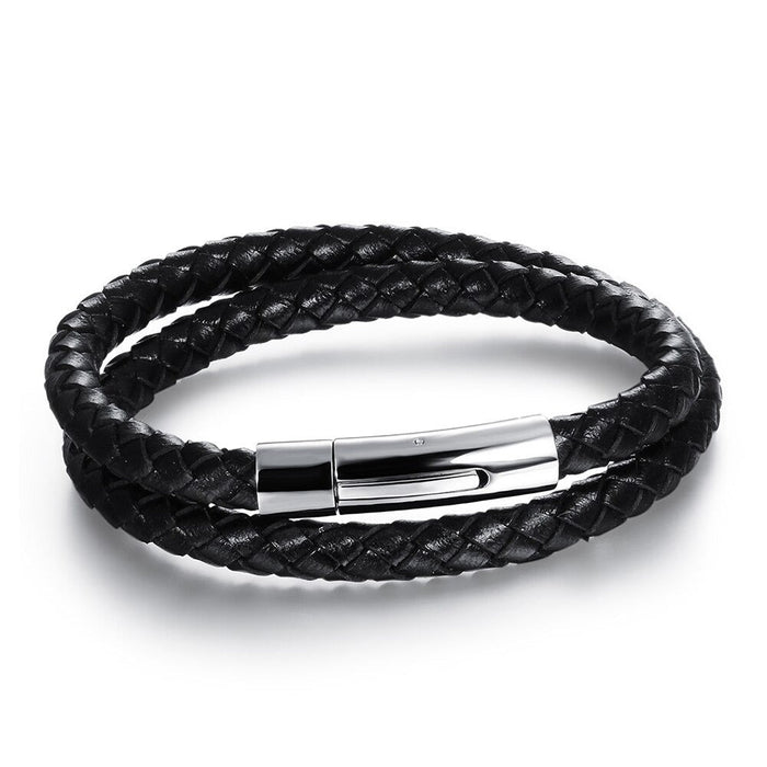 Genuine Leather And Stainless Steel Bracelet