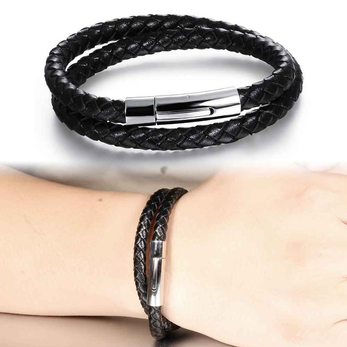 Genuine Leather And Stainless Steel Bracelet