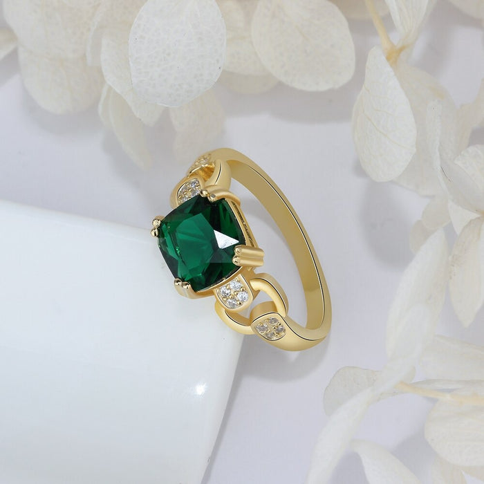 Green Square Cubic Zirconia Rings For Women