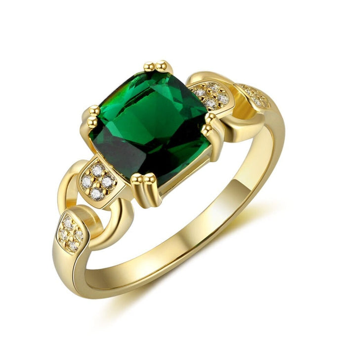 Green Square Cubic Zirconia Rings For Women