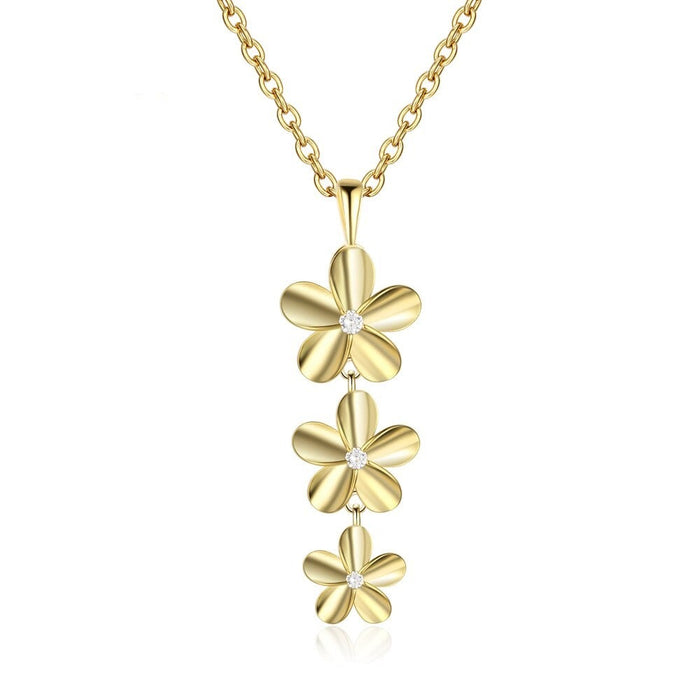 Fashion Triple Flower Necklace With Zirconia