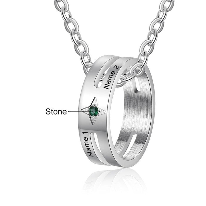 Customized Ring 1 Stone 2 Names  Necklaces For Men