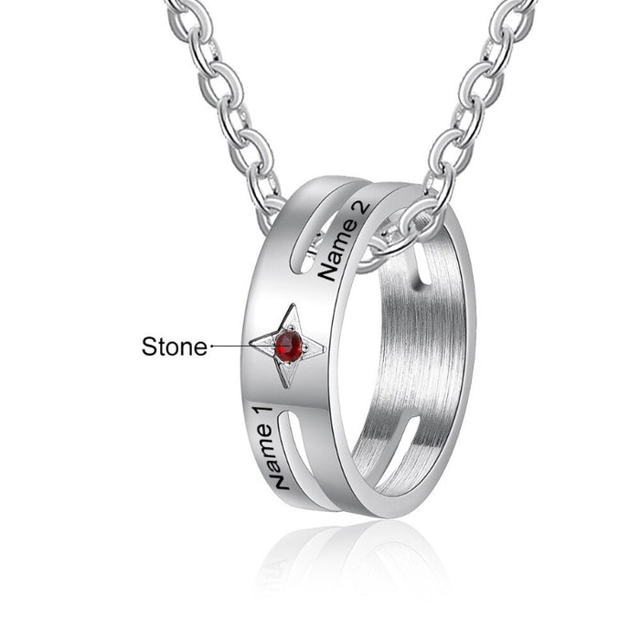 Customized Ring 1 Stone 2 Names Necklace For Women