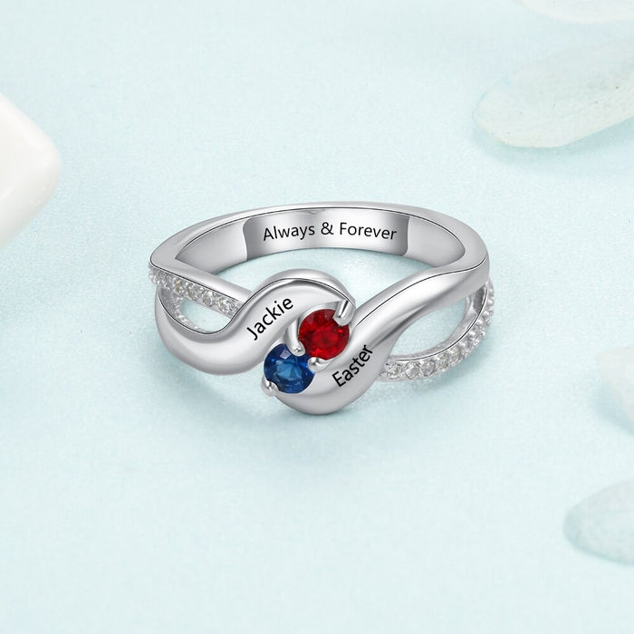 Sterling Silver Personalized 2 Names Ring for Women