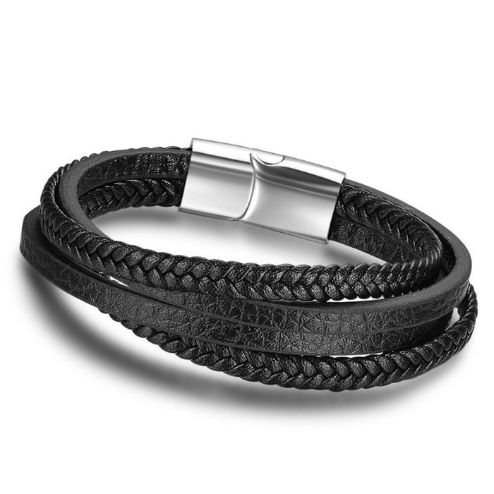 Stainless Steel Leather Bracelet For Men