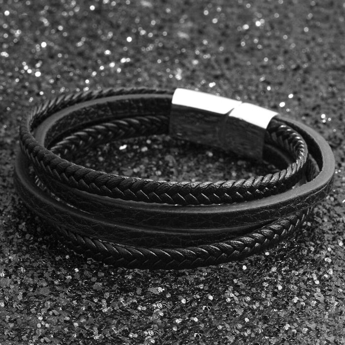 Stainless Steel Leather Bracelet For Men