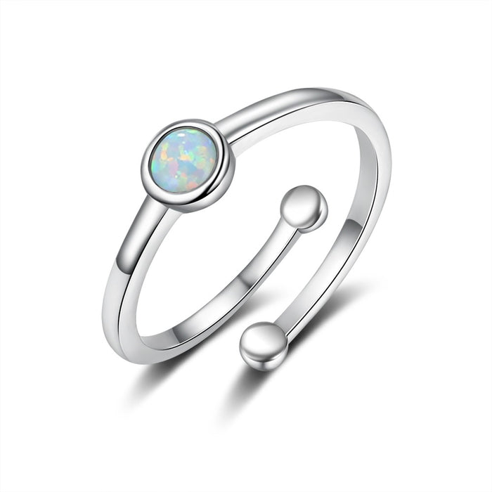 Sterling Silver Adjustable Ring With Round Opal Stone