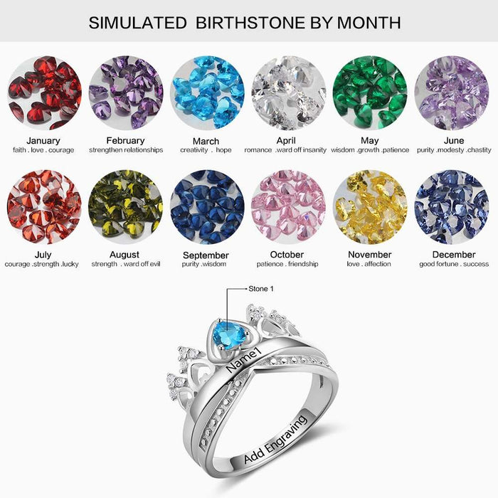 Sterling Silver Crown Birthstone Ring