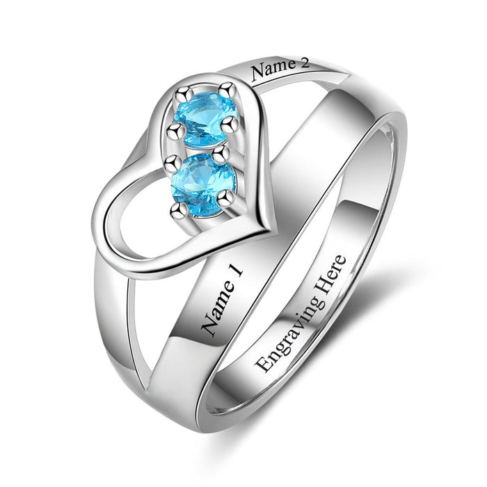Custom Engrave Names & Birthstone Ring For Women
