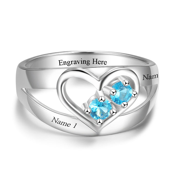 Custom Engrave Names & Birthstone Ring For Women