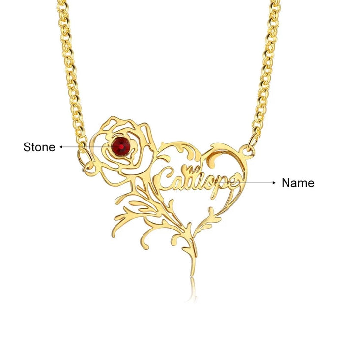 Personalized Rose Flower Necklace with 1 Stone 1 Name