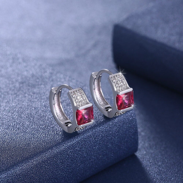 Red Color Stone Hoop Earrings For Women