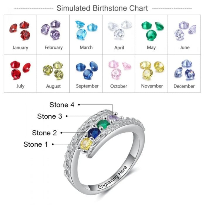 Personalized 4 Stones Engraving Mothers Rings
