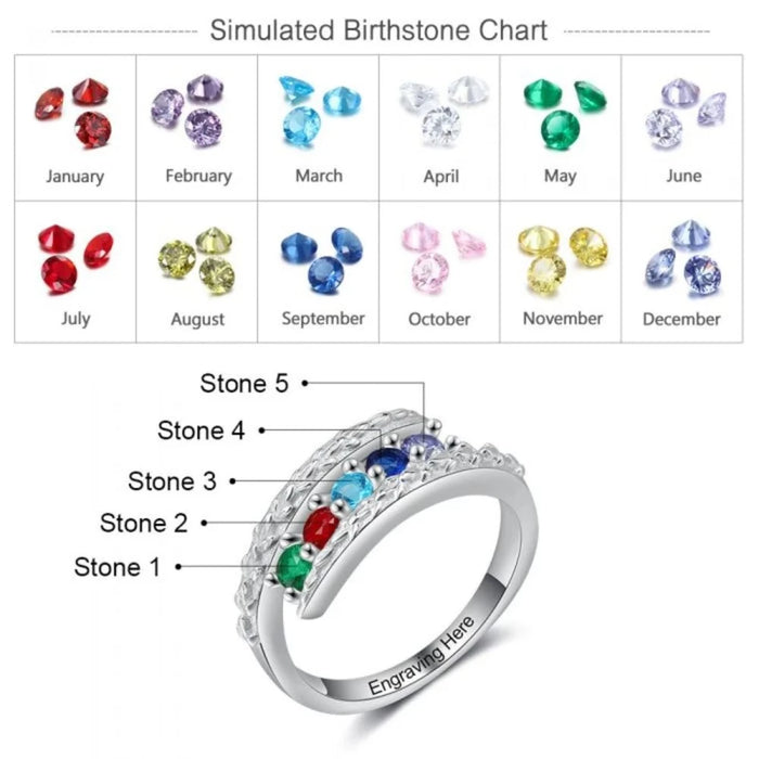 Personalized 5 Stones Engraving Mothers Rings