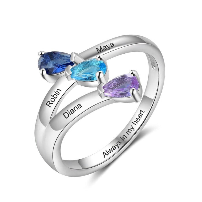 Personalized Water Drop Shaped Birthstone Ring For Women