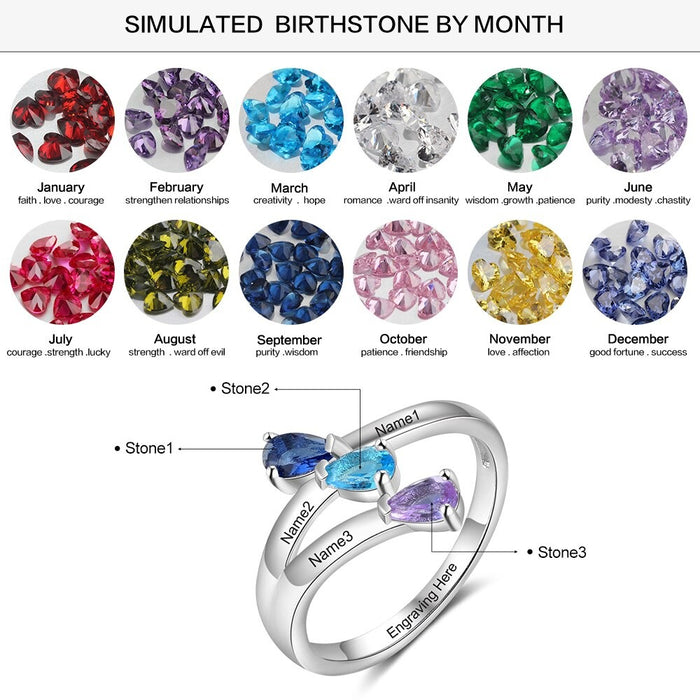 Personalized Water Drop Shaped Birthstone Ring For Women