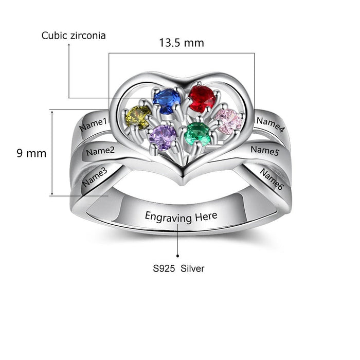 Sterling Silver Six Birthstones Ring