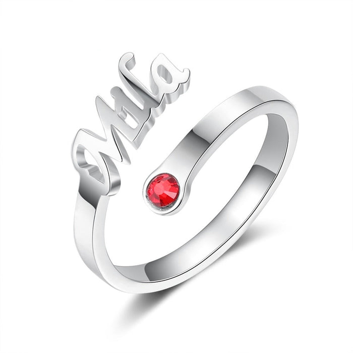 Sterling Silver Personalized Name And Birthstone Ring For Women