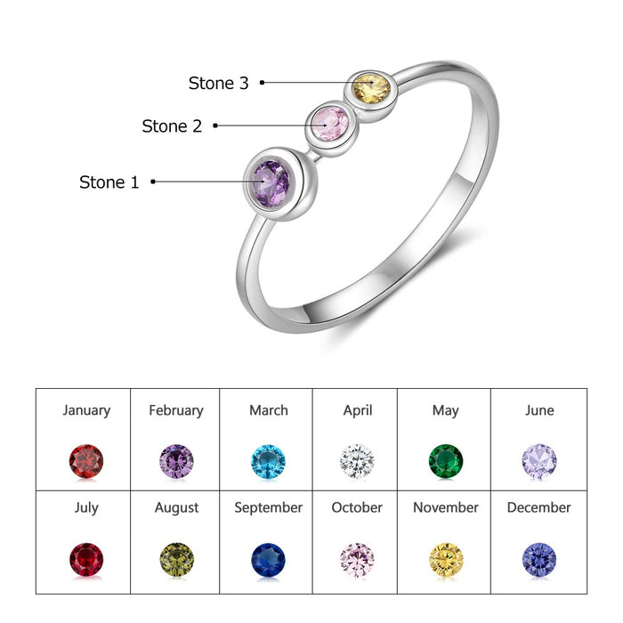 Sterling Silver 3 Birthstone Ring For Women