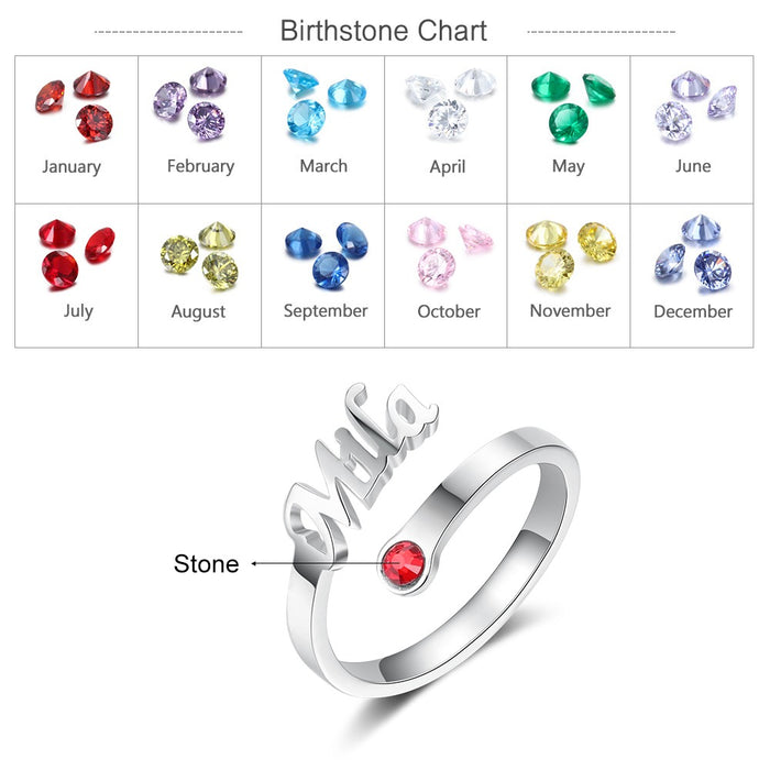 Sterling Silver Personalized Name And Birthstone Ring For Women