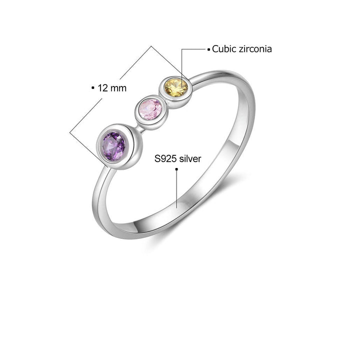 Sterling Silver 3 Birthstone Ring For Women