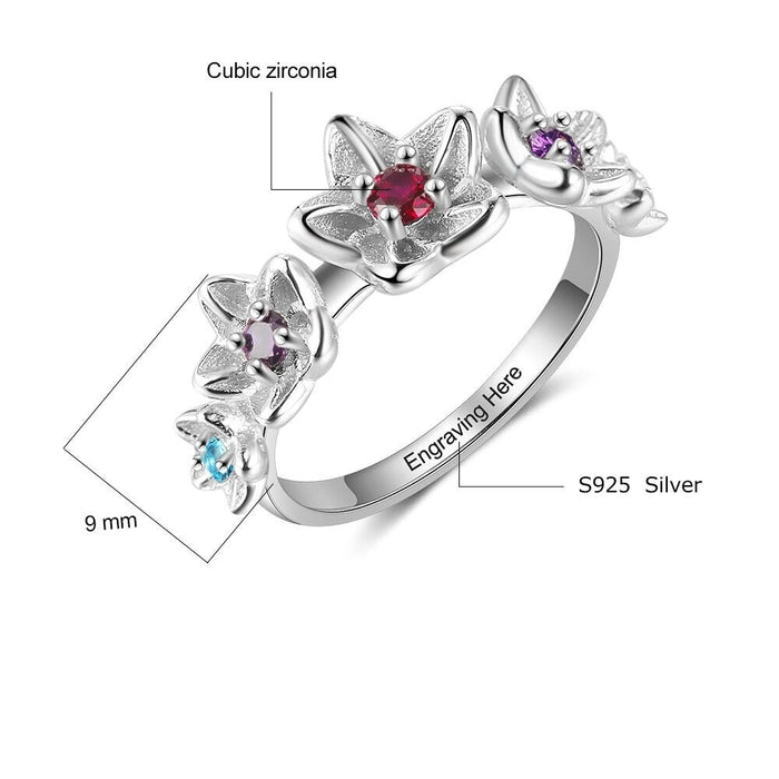 Sterling Silver Inside Engraving Flower Ring For Women