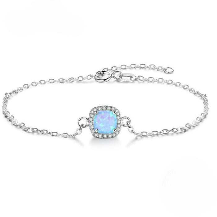 Sterling Silver Square Blue Opal Bracelet
