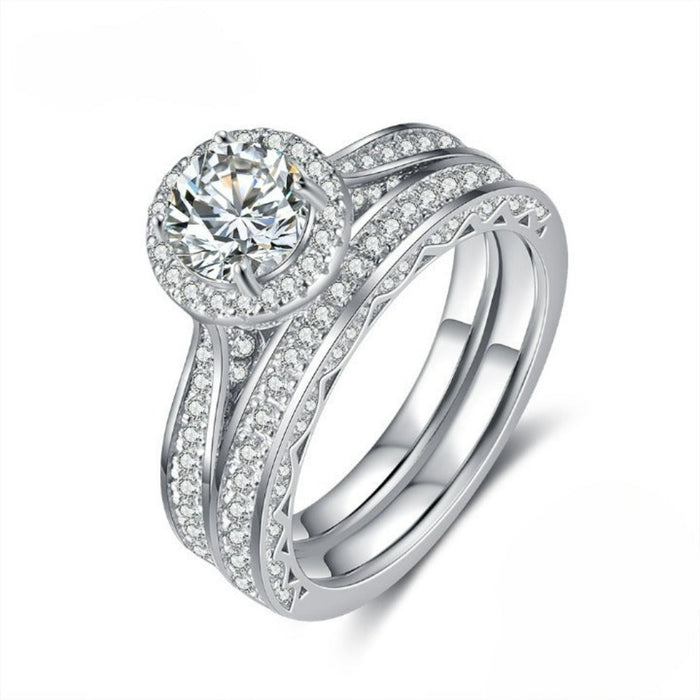 Sterling Silver Zirconia Paved Moissanite Ring