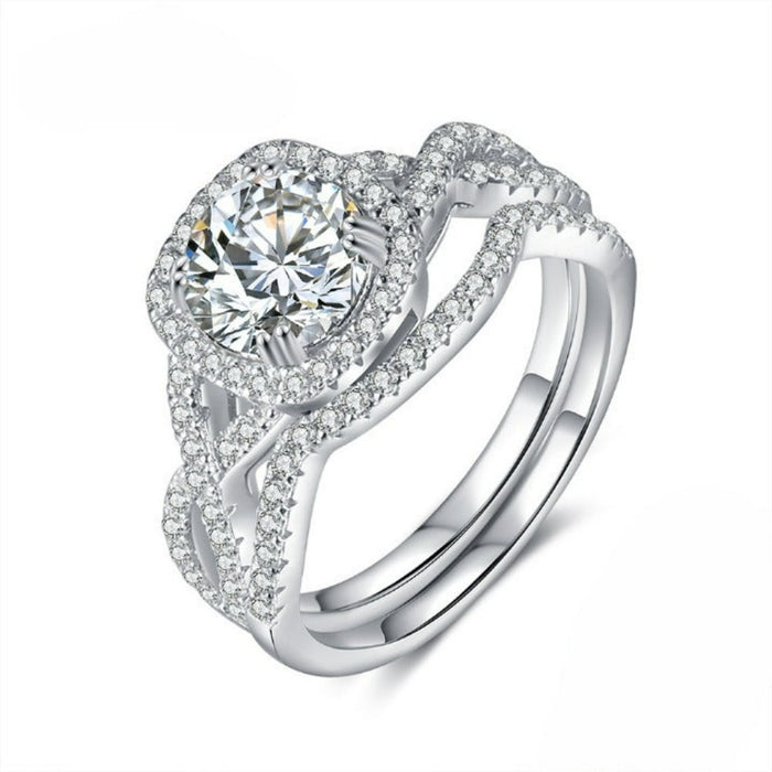 Cubic Zirconia Paved Silver Wedding Ring